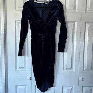 Xtaren brand - Dark blue velvet Tulip wrap dress, size S